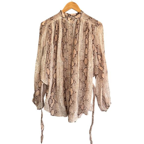 Zimmermann Bellitude Ramie Batwing Sleeve Blouse Snake-Print - Picture 4 of 11